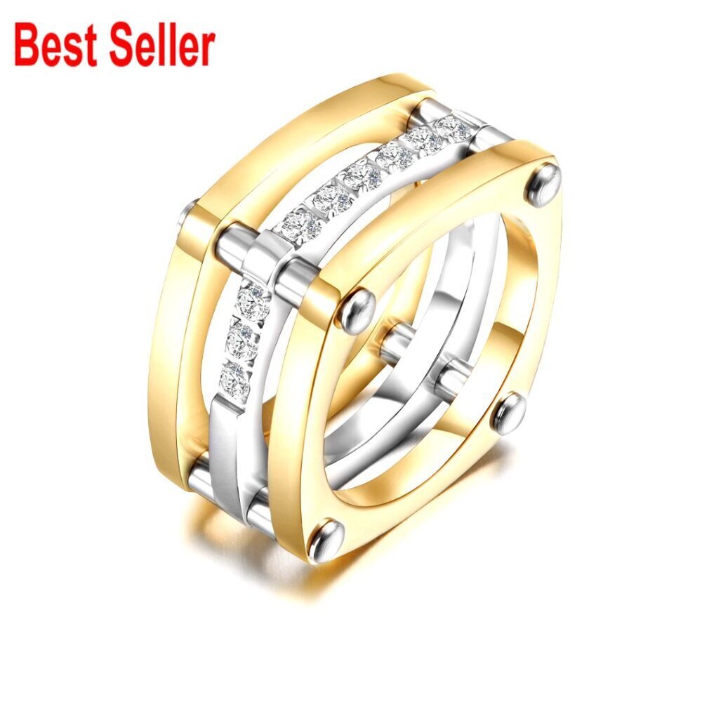 Gold Plated Stainless Steel Chunky Statement Cocktail Ring Sizes 6-11